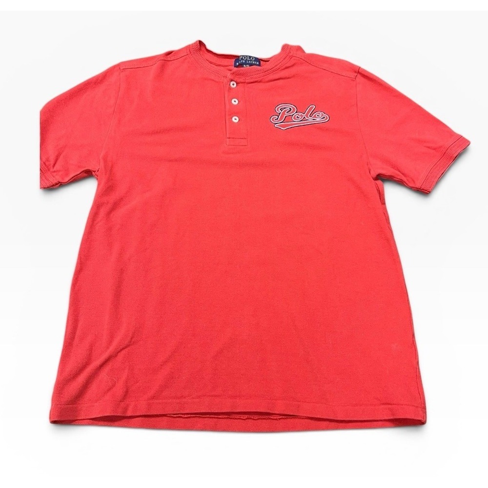 Polo Ralph Lauren Youth XL 18-20 Red Script Logo Henley Shirt Cotton Embroidered